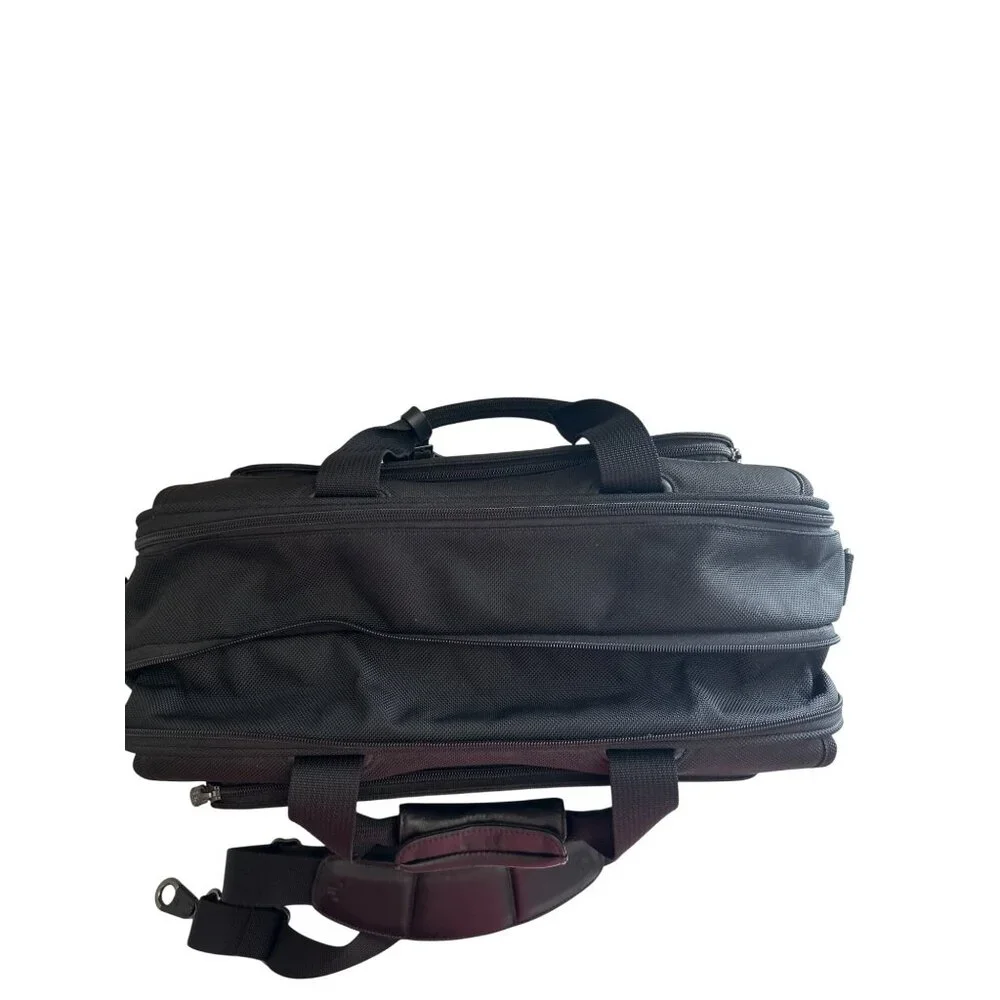 Tumi Expandable Black Nylon Leather Laptop Briefcase Carry On W/Shoulder Strap